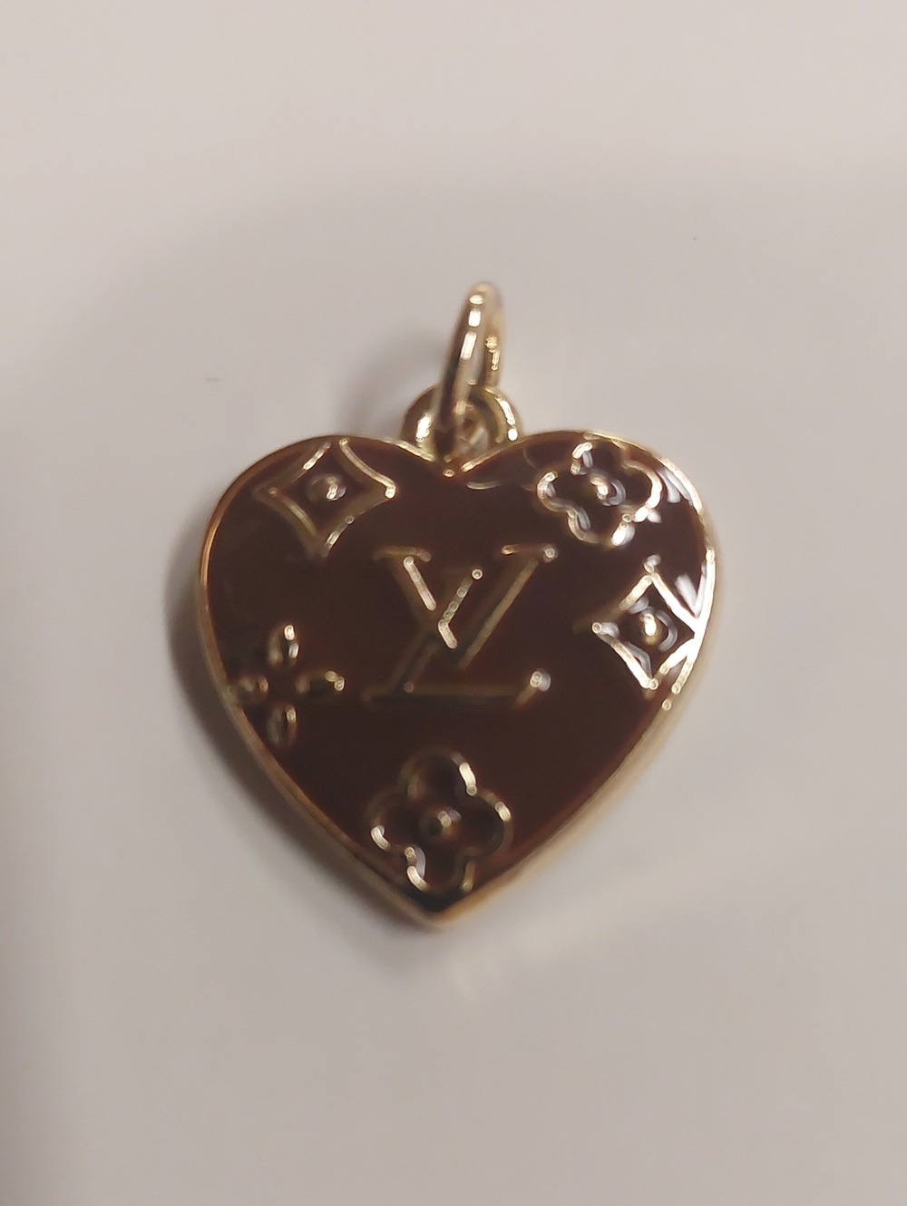 LV Gold & Brown Heart Monogram Charm Pendant